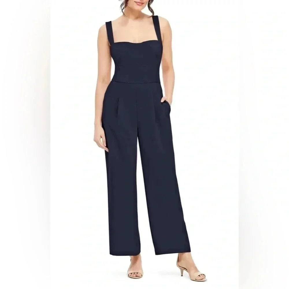 GAL MEETS GLAM Navy Nicole Sweetheart Crop Pants Jumpsuit Size 0 Petite